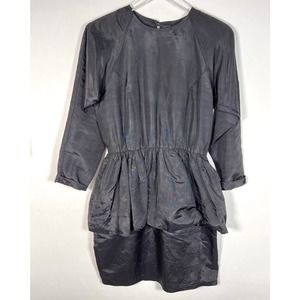 Vtg Young Lady New York Peplum Dress S Black Long Sleeve Keyhole Back Button